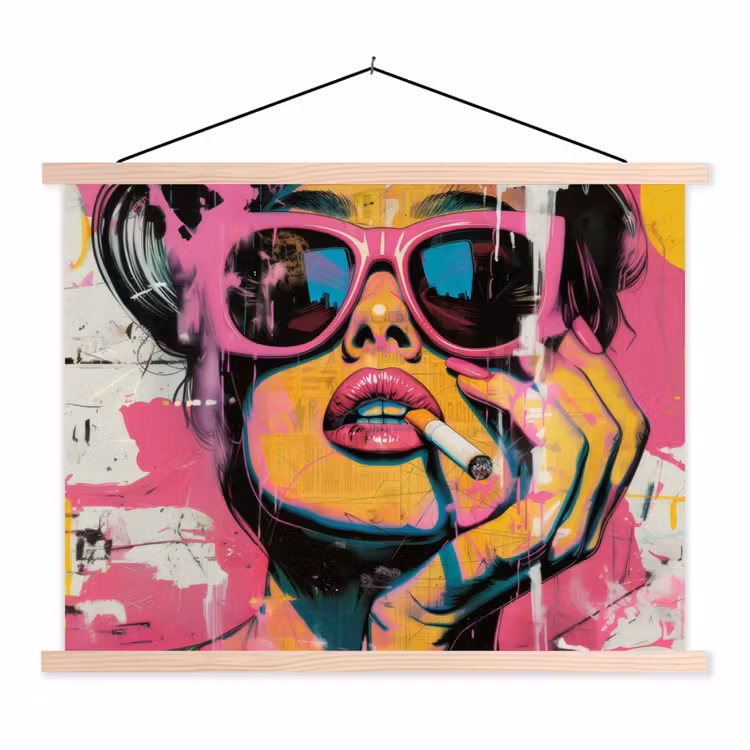 Portret - Vrouw - Abstract - Zonnebril textielposter latten blank klein -3d