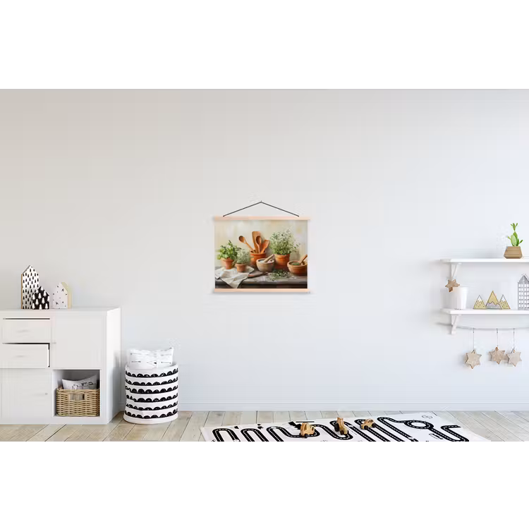 Potten - Kruiden - Hout textielposter latten blank klein -kinderkamer