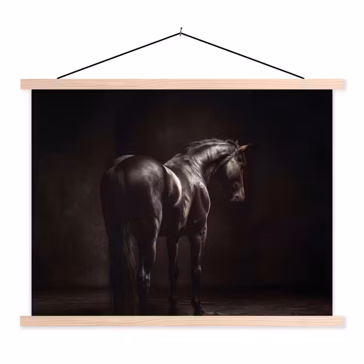 Krachtig - Paard - Donker textielposter latten blank klein -3d