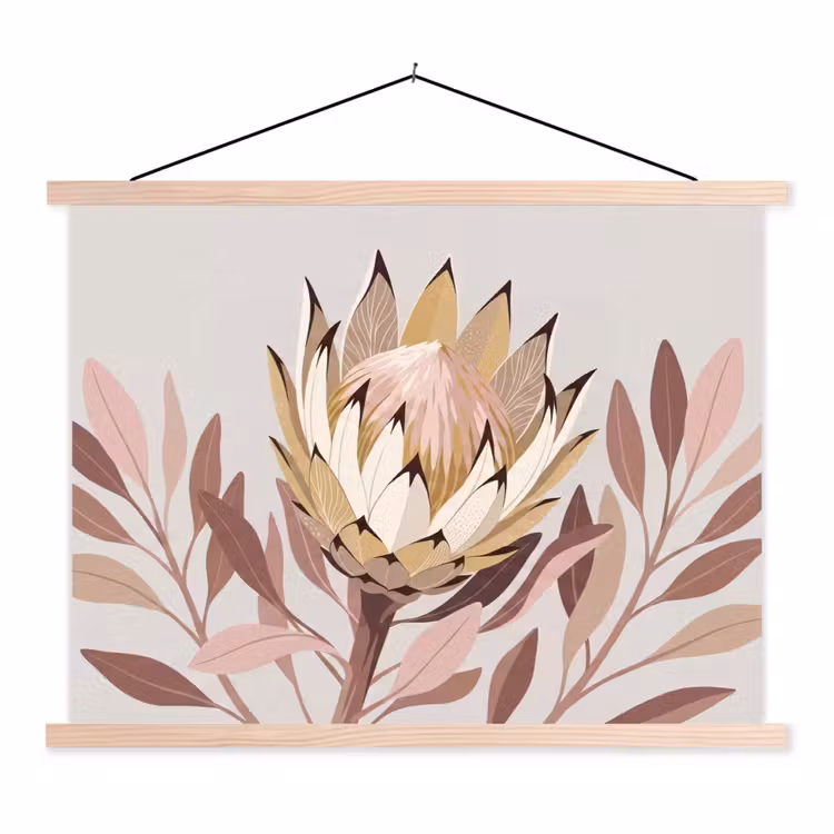 Protea - Bloem - Botanisch - Beige textielposter latten blank klein -3d