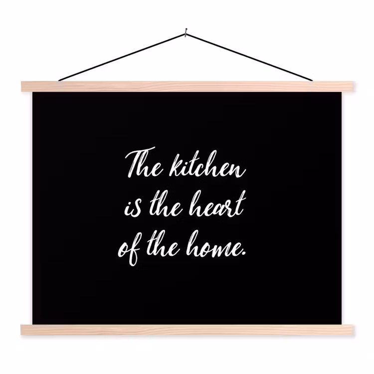 Spreuken - Koken - Thuis - The kitchen is the heart of the home - Quotes textielposter latten blank klein -3d