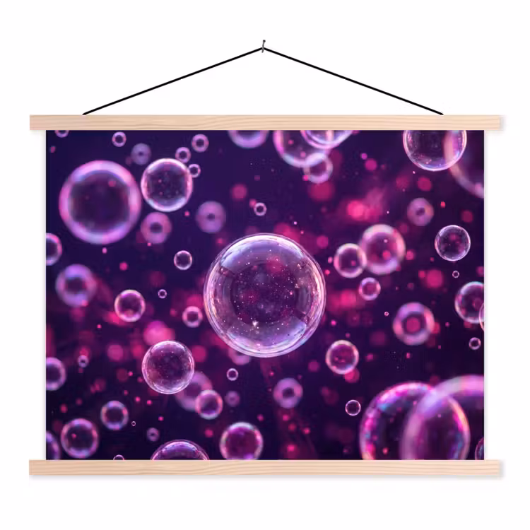 Paars - Bubbels - Schuim textielposter latten blank klein -3d