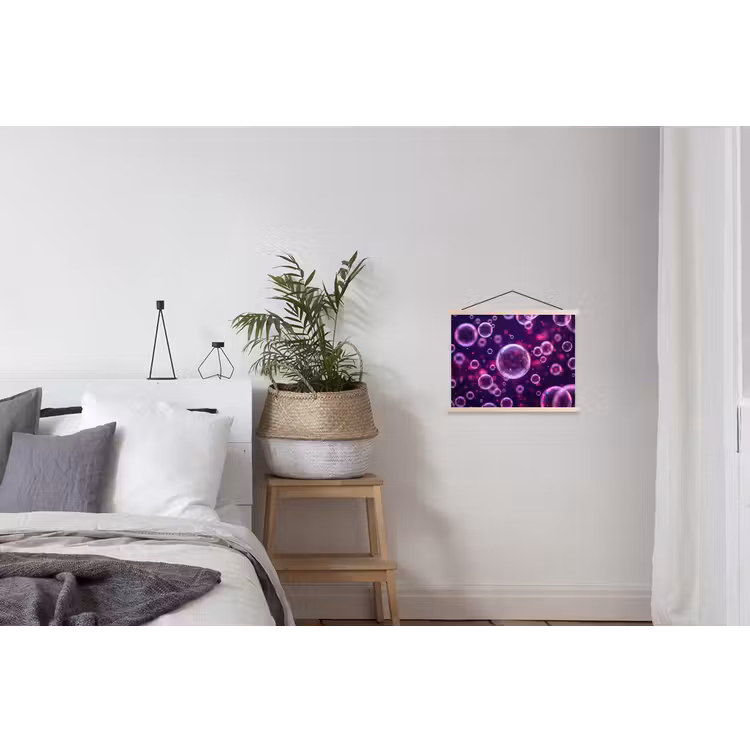 Paars - Bubbels - Schuim textielposter latten blank klein -woonkamer