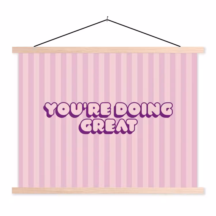 Paars - Strepen - You're doing great - Schaduw textielposter latten blank klein -3d