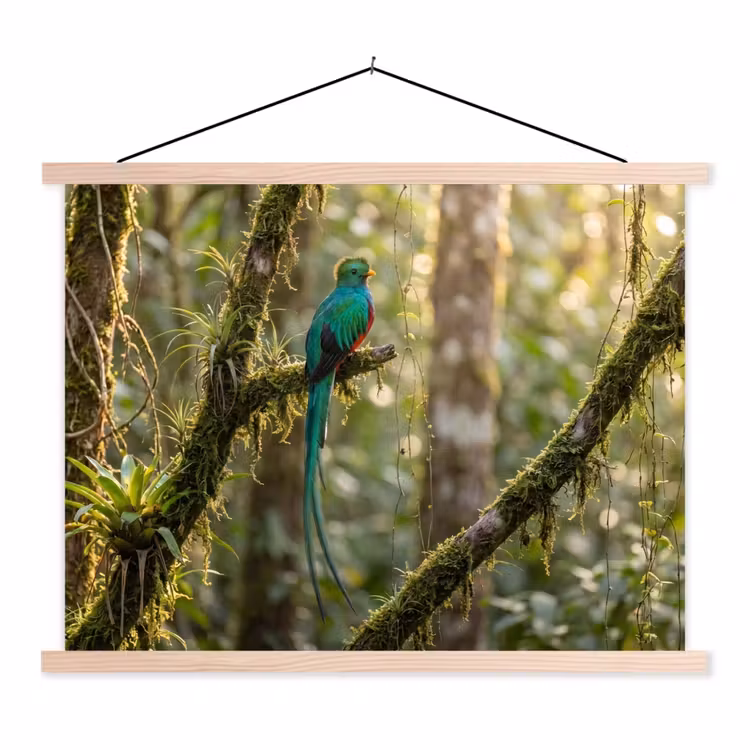 Quetzal - Jungle - Natuur - Groen textielposter latten blank klein -3d