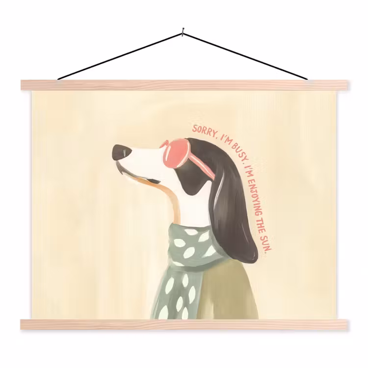 Quote - Hond - Zonnebril textielposter latten blank klein -3d