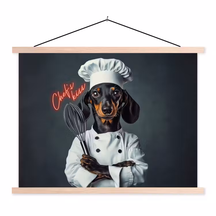 Quote - Neon - Hond - Kokskleding textielposter latten blank klein -3d