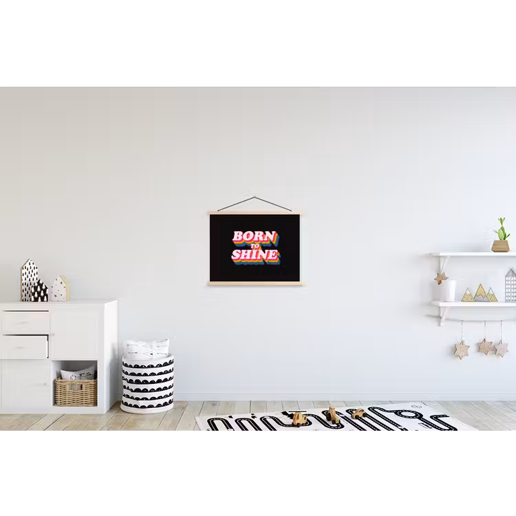 Quote - Regenboog - Roze - Zwart textielposter latten blank klein -kinderkamer