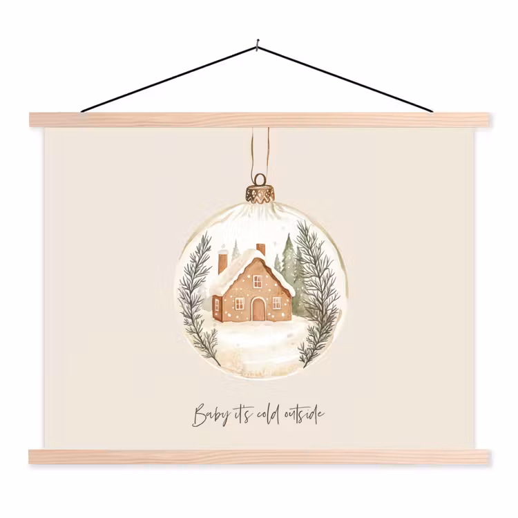 Quote - Winter - Kerst - Beige - Kerstbal textielposter latten blank klein -3d