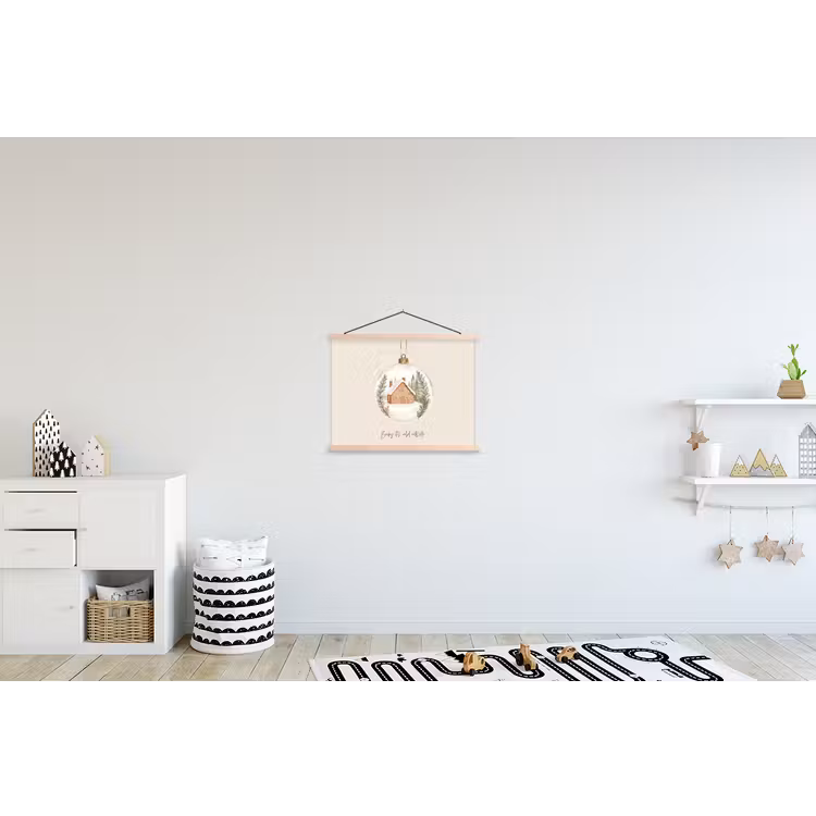 Quote - Winter - Kerst - Beige - Kerstbal textielposter latten blank klein -kinderkamer