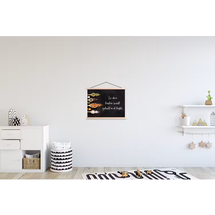 Quotes - Keuken - Spreuken - In deze keuken wordt gekookt met liefde - Liefde textielposter latten blank klein -kinderkamer