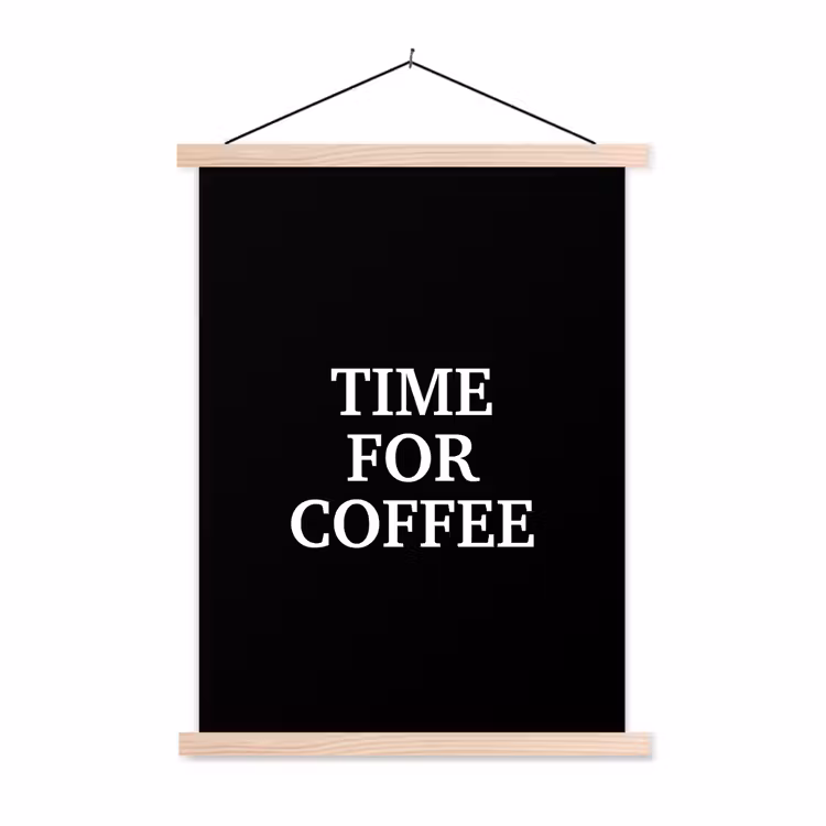 Quotes - Letters - Koffie - Zwart textielposter latten blank klein -3d