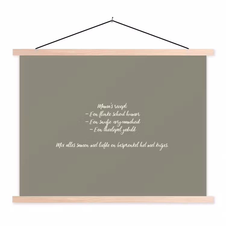 Quotes - Ma - Spreuken - Mama's recept - Koken textielposter latten blank klein -3d