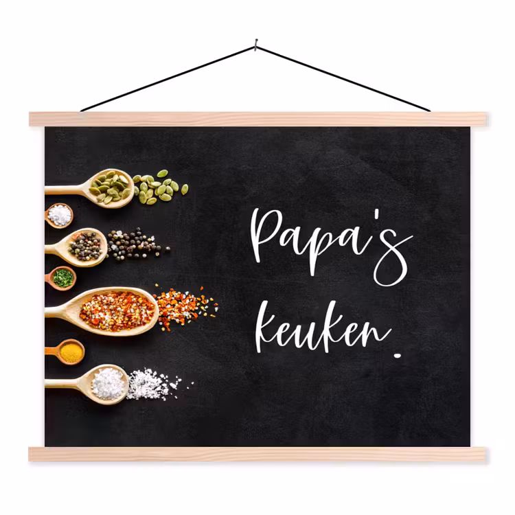 Quotes - Spreuken - Keuken - Papa's keuken - Papa textielposter latten blank klein -3d