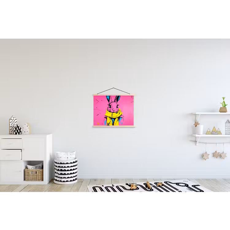 Konijn - Felroze - Sjaal - Abstract textielposter latten blank klein -kinderkamer