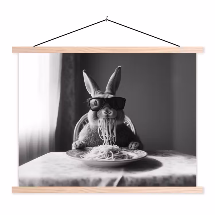 Konijn - Bunny - Zonnebril - Tafelkleed - Pasta - Schattig textielposter latten blank klein -3d