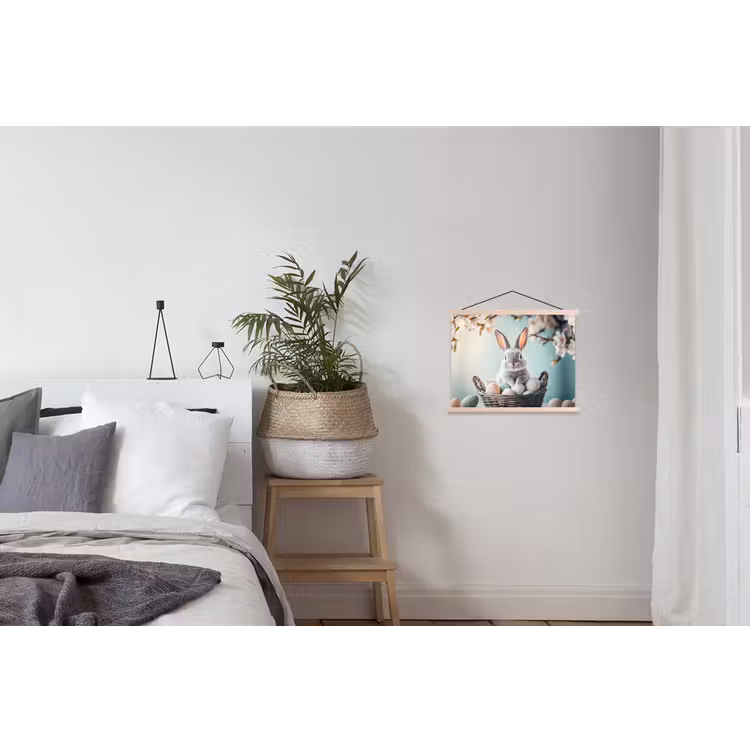 Konijn - Eieren - Mand textielposter latten blank klein -woonkamer
