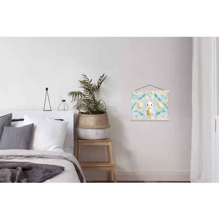 Konijn - Eieren - Takjes textielposter latten blank klein -woonkamer