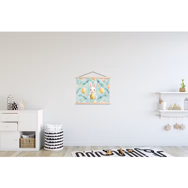 Konijn - Eieren - Takjes textielposter latten blank klein -kinderkamer