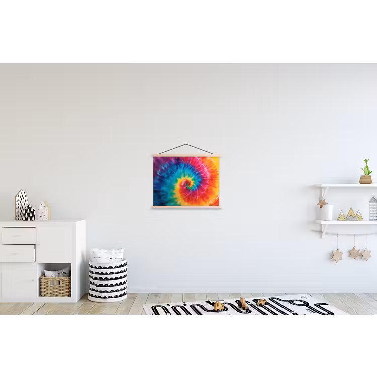 Regenboog - Tie dye - Kleurrijk - Blauw textielposter latten blank klein -kinderkamer