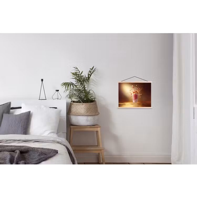 Framboos - Smoothie - Drinken - Roze textielposter latten blank klein -woonkamer