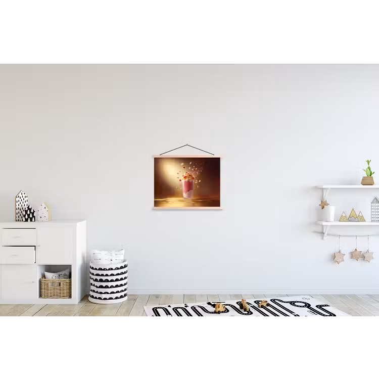 Framboos - Smoothie - Drinken - Roze textielposter latten blank klein -kinderkamer
