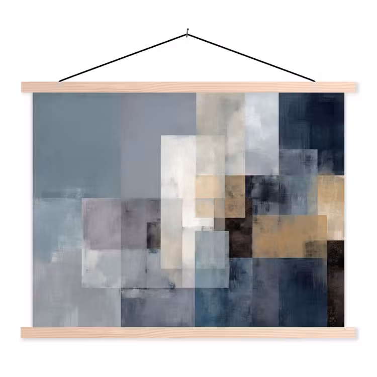 Rechthoeken - Abstract - Blauw textielposter latten blank klein -3d