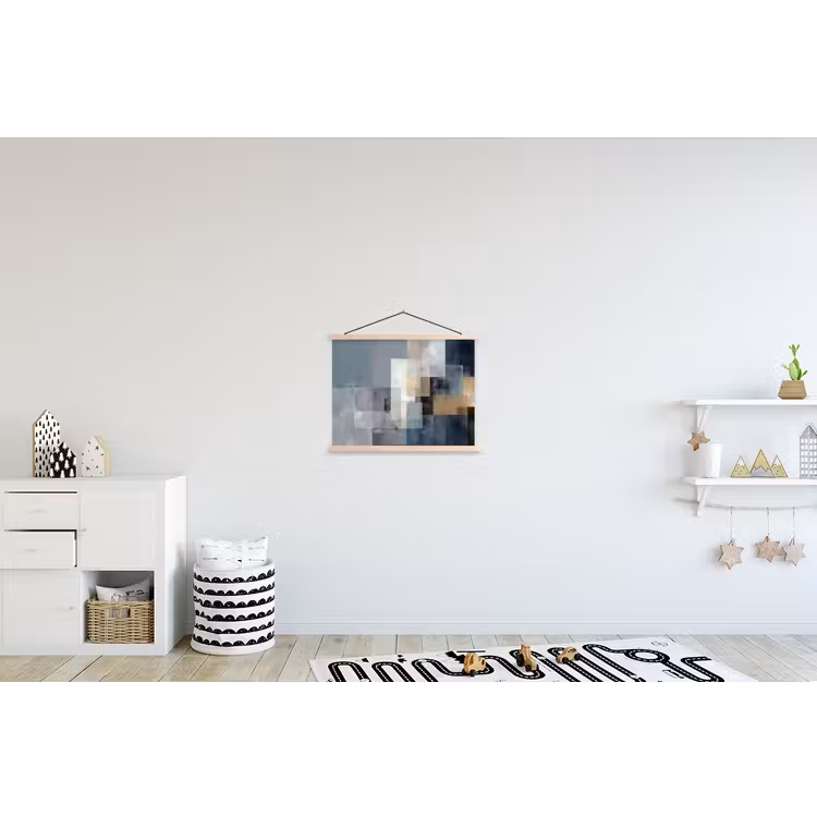 Rechthoeken - Abstract - Blauw textielposter latten blank klein -kinderkamer