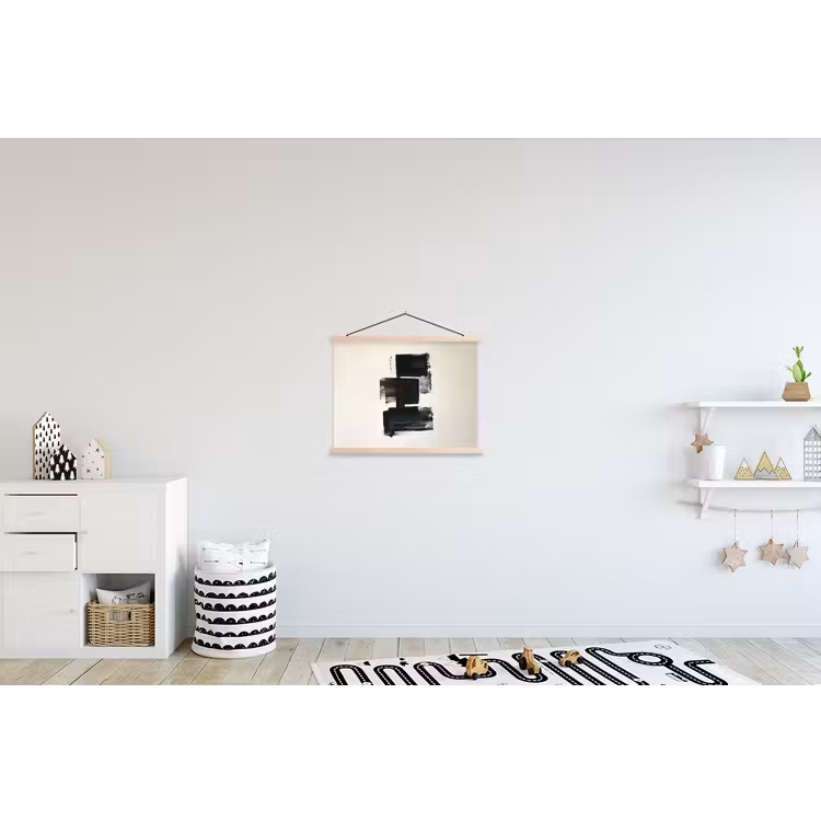 Rechthoeken - Penseelstreken - Abstract - Zwart textielposter latten blank klein -kinderkamer
