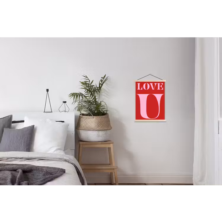 Rood - Love - Valentijn - Roze textielposter latten blank klein -woonkamer