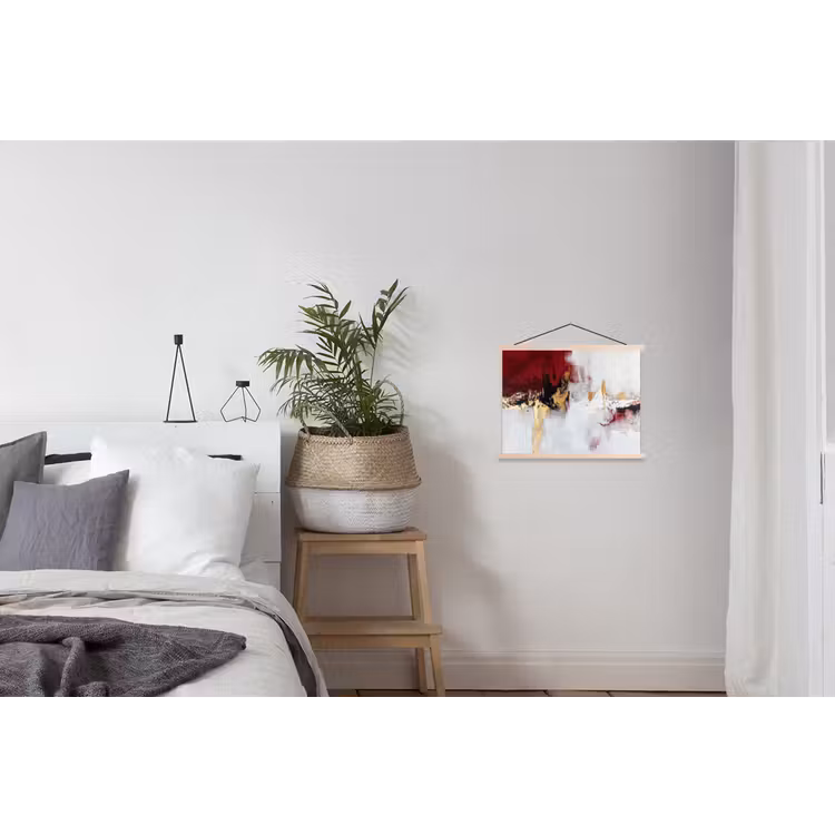 Rood - Marmer - Abstract - Goud - Modern textielposter latten blank klein -woonkamer