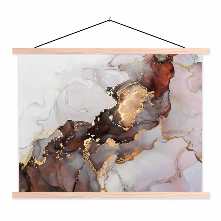 Rood - Marmer - Goud textielposter latten blank klein -3d
