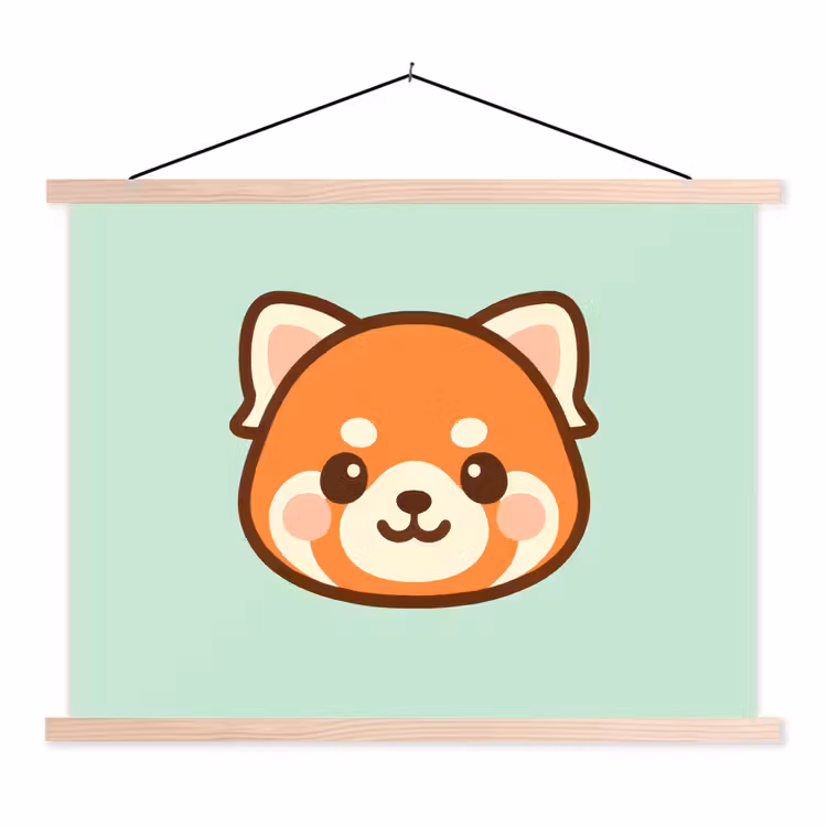 Rode panda - Groen - Cartoon textielposter latten blank klein -3d