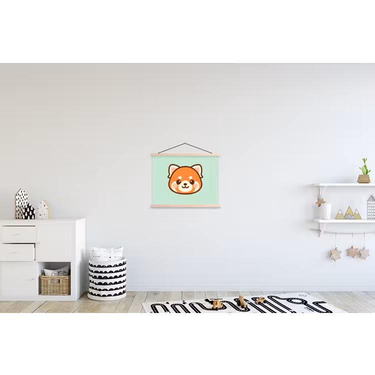 Rode panda - Groen - Cartoon textielposter latten blank klein -kinderkamer