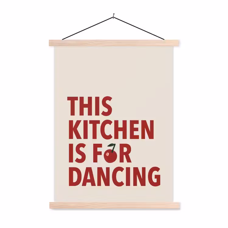 Rood - Quote - Kersen textielposter latten blank klein -3d