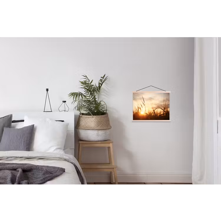 Riet - Gras - Zonsondergang - Natuur - Horizon textielposter latten blank klein -woonkamer