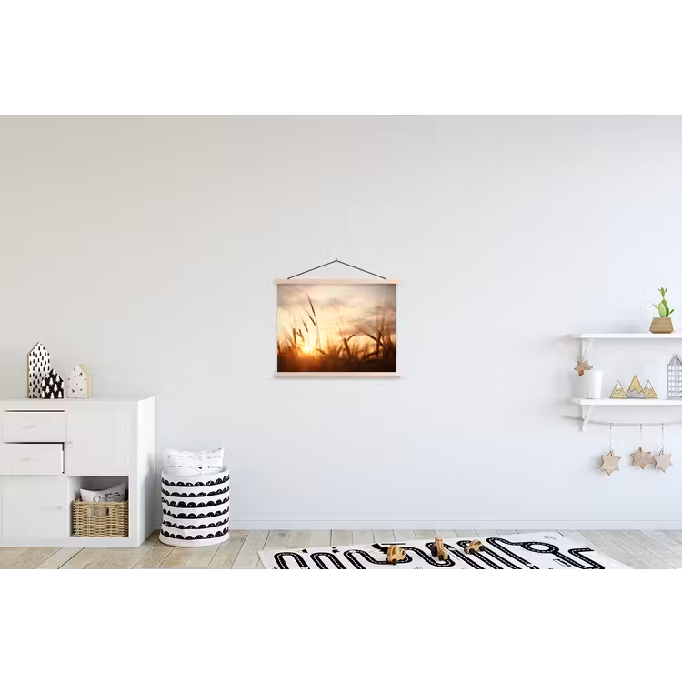 Riet - Gras - Zonsondergang - Natuur - Horizon textielposter latten blank klein -kinderkamer
