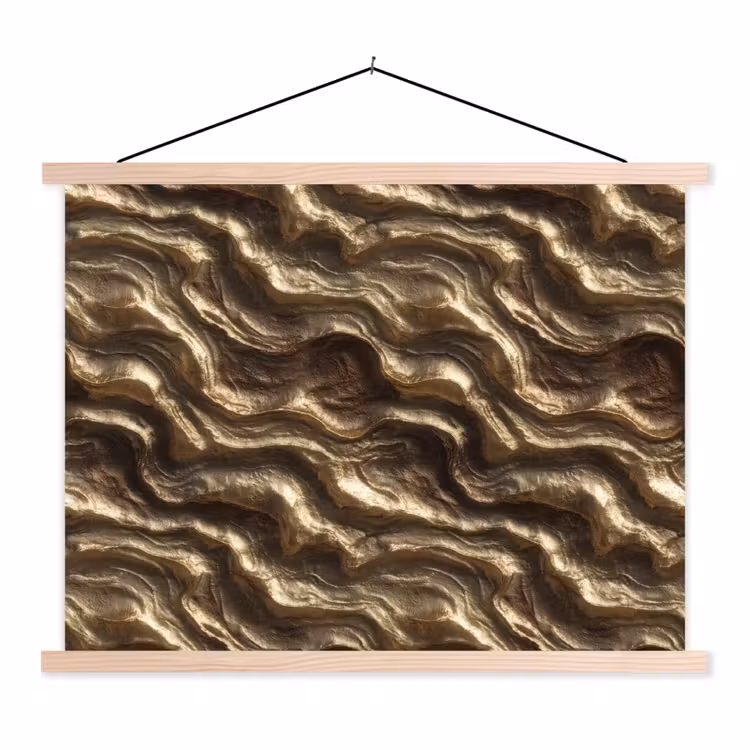 Reliëf - Golven - Abstract - Bronsgoud textielposter latten blank klein 122 -3d