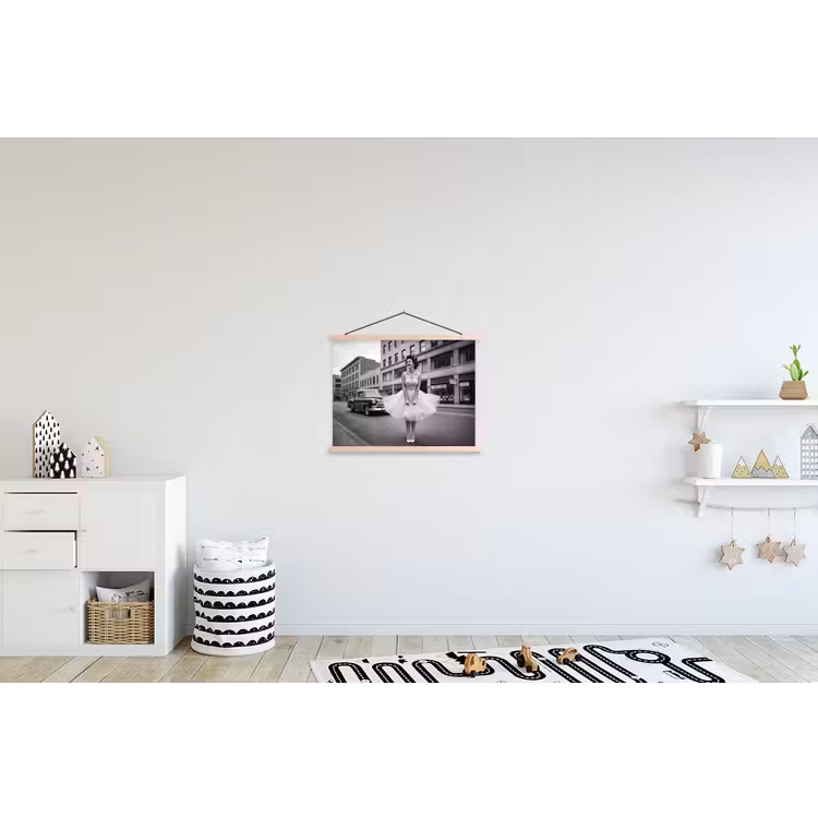 Retro - Vrouw - Zwart - Wit textielposter latten blank klein -kinderkamer
