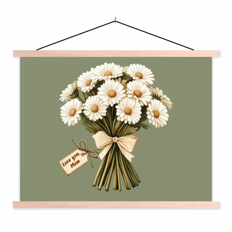 Lint - Boeket - Groen - Quote textielposter latten blank klein -3d