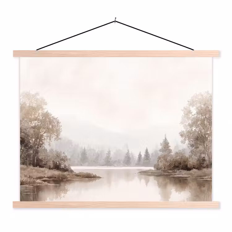 Rivierlandschap - Minimalistisch - Aardetinten textielposter latten blank klein -3d