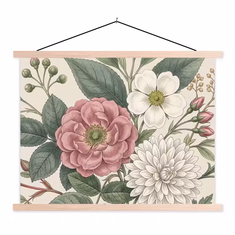Romantisch - Design - Kleurrijk textielposter latten blank klein -3d
