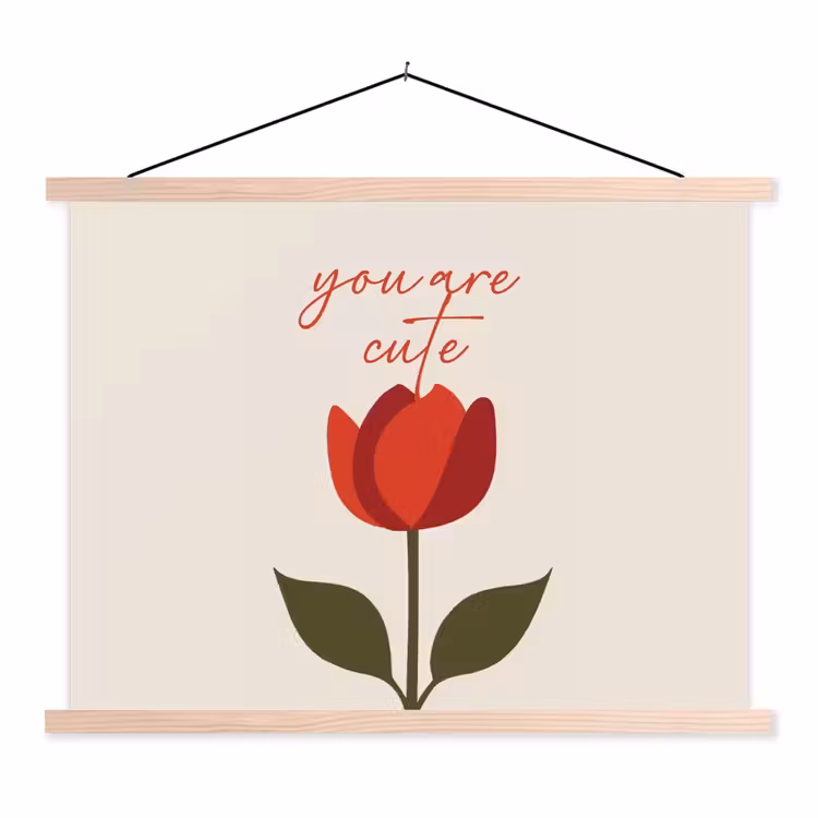 Roos - Rood - Bloem - Valentijn textielposter latten blank klein -3d