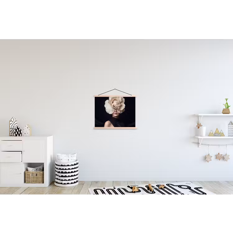 Roos - Tijdloos - Zwart textielposter latten blank klein -kinderkamer