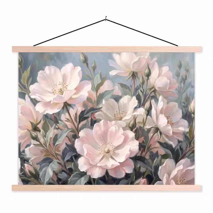 Rozen - Illustratie - Roze textielposter latten blank klein -3d