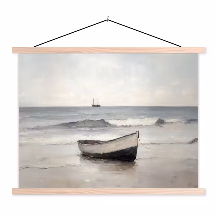 Roeiboot - Zee - Horizon textielposter latten blank klein -3d