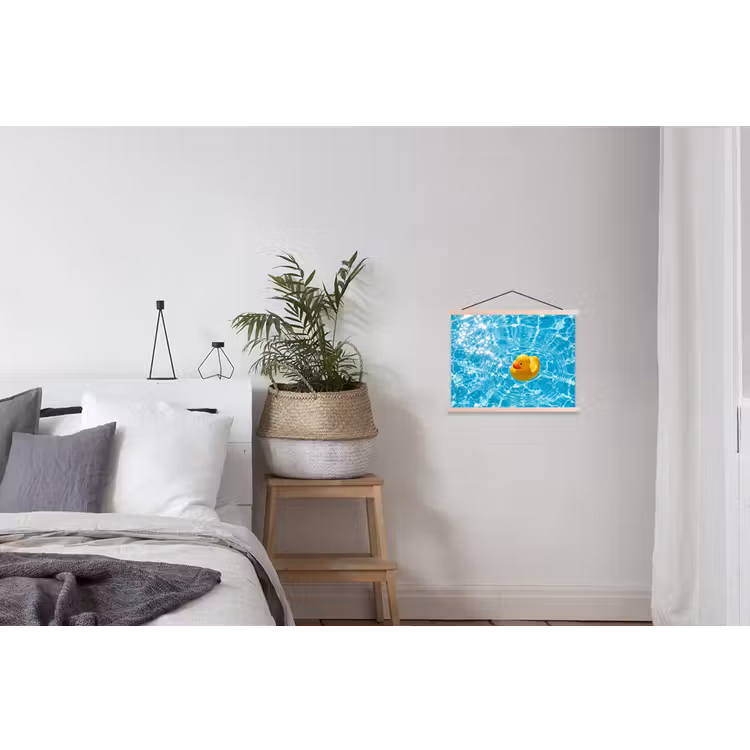 Badeend - Dobberen - Blauw textielposter latten blank klein -woonkamer