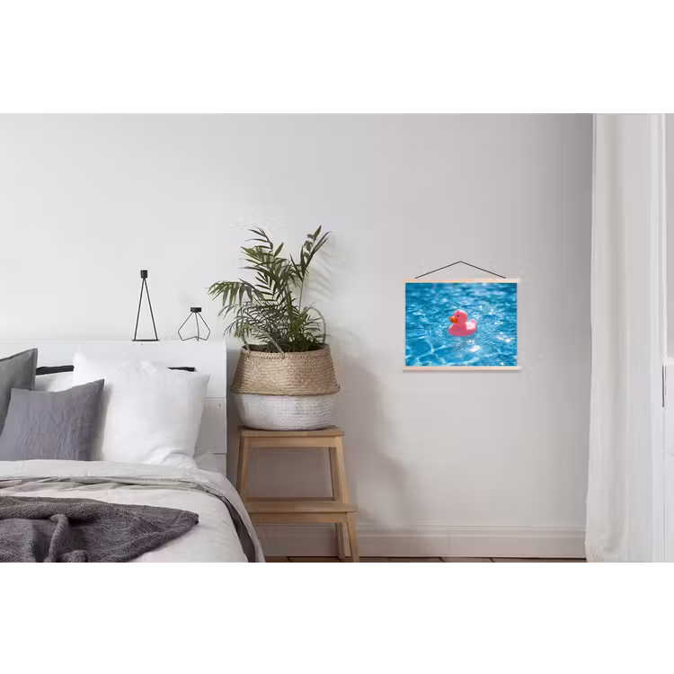 Badeend - Dobberend - Roze textielposter latten blank klein -woonkamer