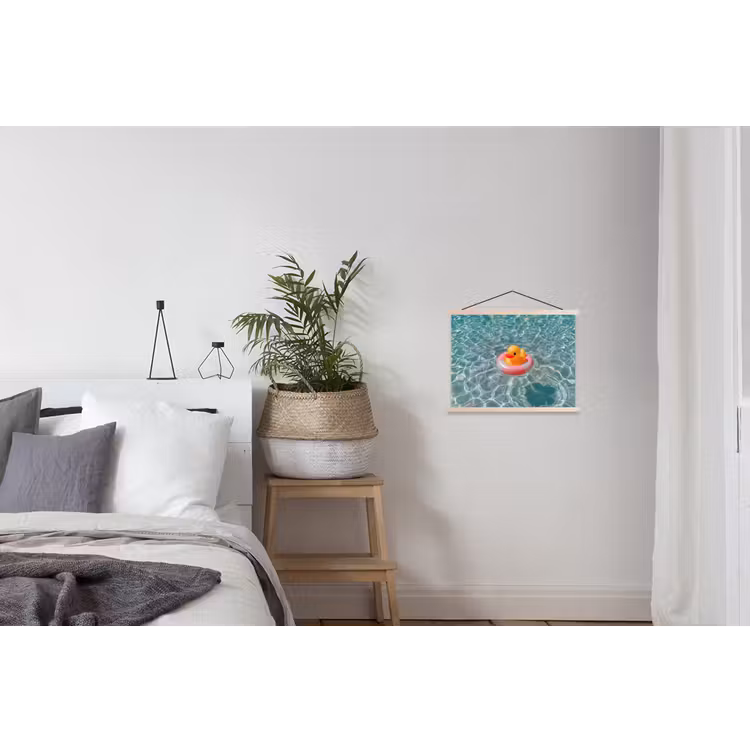 Badeend - Zwemband - Geel textielposter latten blank klein -woonkamer