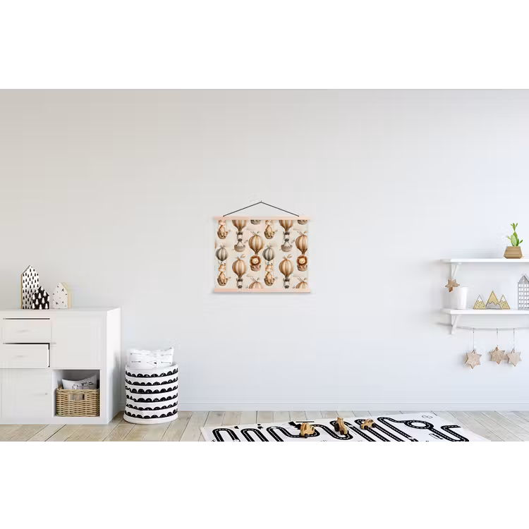 Safari - Luchtballonen - Taupe textielposter latten blank klein 122 -kinderkamer